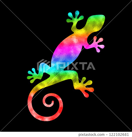 Lizard rainbow gradient silhouette illustration, cut out on black background Lizard rainbow gradient silhouette illustration, cut out on black background 122102681