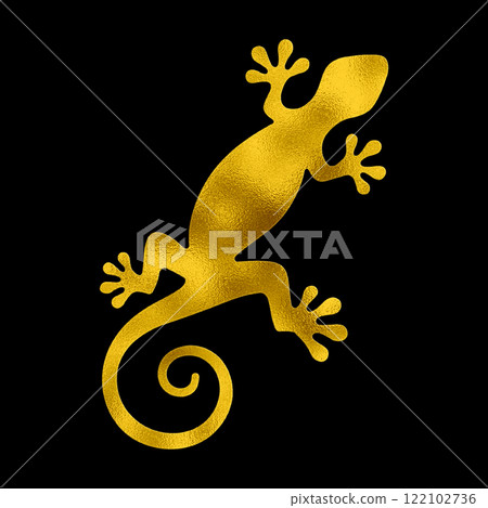 黑色背景上的蜥蜴金色剪影插圖 黑色背景上的蜥蜴金色剪影插圖 122102736