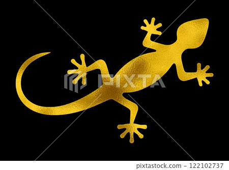 黑色背景上的蜥蜴金色剪影插圖 122102737