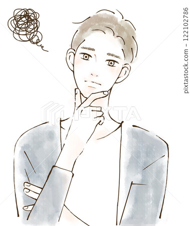 一個手放在下巴上的憂心忡忡的男人的插圖 122102786