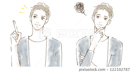 一個男人思考他的工作、退休、職業、工作變動的未來的插圖集 122102787