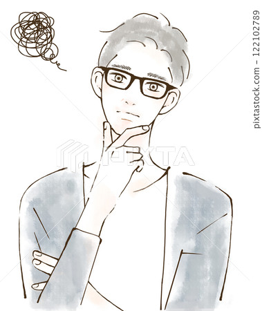 Illustration of a thoughtful man Work stress Illustration of a thoughtful man Work stress 122102789
