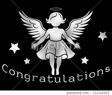 Silver design of angel baby silhouette illustration and Congratulations blessing message 122102828