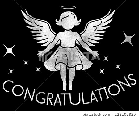 Silver design of angel baby silhouette illustration and Congratulations blessing message Silver design of angel baby silhouette illustration and Congratulations blessing message 122102829