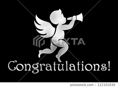Silver design of angel baby silhouette illustration and Congratulations blessing message 122102830