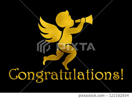 Golden design of angel baby silhouette illustration and Congratulations blessing message Golden design of angel baby silhouette illustration and Congratulations blessing message 122102854