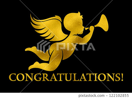 Golden design of angel baby silhouette illustration and Congratulations blessing message Golden design of angel baby silhouette illustration and Congratulations blessing message 122102855