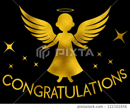 Golden design of angel baby silhouette illustration and Congratulations blessing message Golden design of angel baby silhouette illustration and Congratulations blessing message 122102856