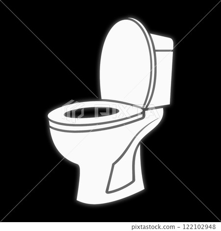 Silhouette illustration of a glowing white Western-style toilet seat, cut out on a black background 122102948
