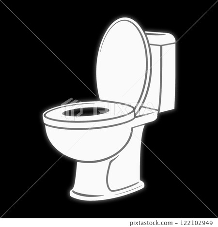 Silhouette illustration of a glowing white Western-style toilet seat, cut out on a black background 122102949