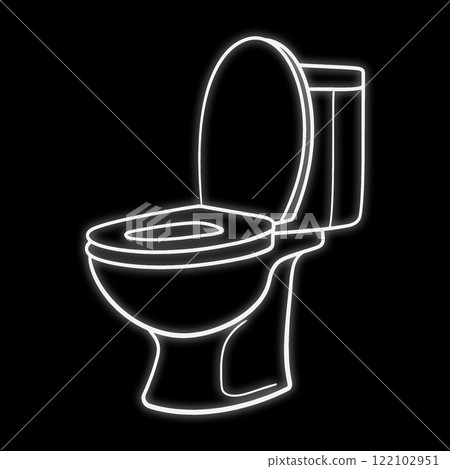 Line drawing of a glowing white Western-style toilet seat, cut out on a black background Line drawing of a glowing white Western-style toilet seat, cut out on a black background 122102951