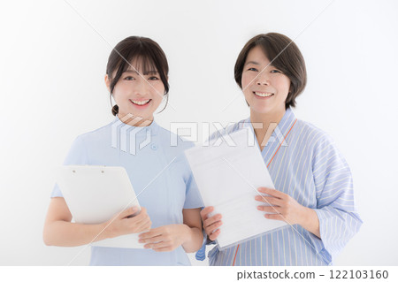 Image of a gynecological examination: nurse and patient 122103160