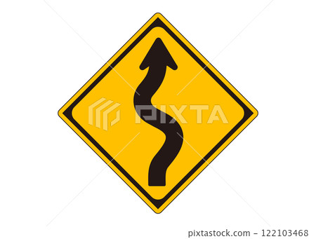 Road sign "Continuous curves ahead" warning sign illustration and pictogram material 122103468