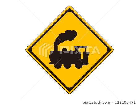 道路標誌「前方有火車道口」警告標誌插圖和象形圖材料 122103471