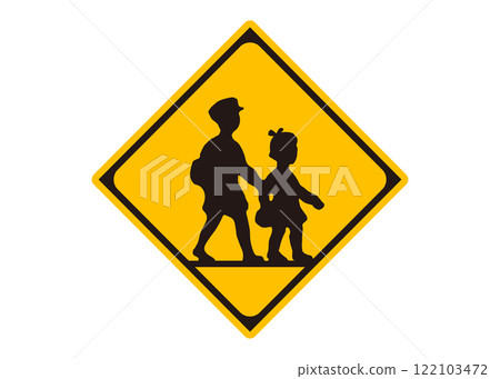 路標「有學校、幼兒園、托兒所」警告標誌插圖和象形圖材料 122103472