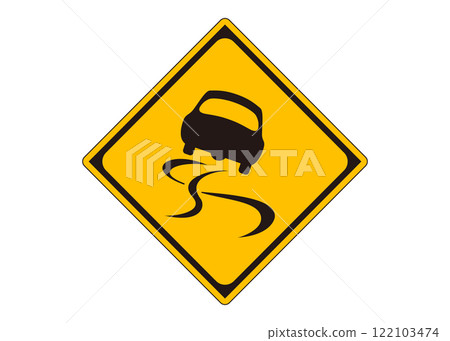 道路標誌“濕滑”警告標誌插圖和象形圖材料 道路標誌“濕滑”警告標誌插圖和象形圖材料 122103474