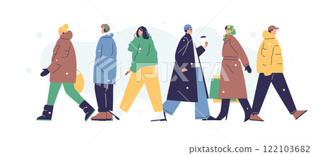 Walking people in winter clothes Walking people in winter clothes 122103682