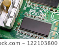 High resolution close up photo of a computer motherboard 122103800
