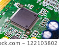 High resolution close up photo of a computer motherboard 122103802