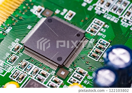 High resolution close up photo of a computer motherboard High resolution close up photo of a computer motherboard 122103802