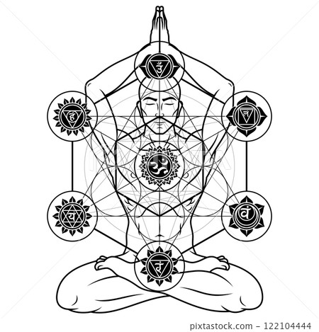 Man meditating in lotus position 122104444
