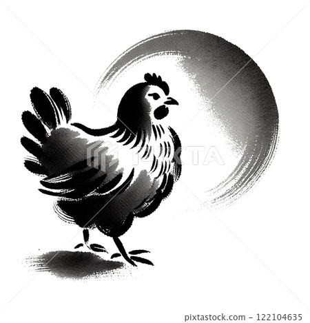 Chicken ink painting illustration 122104635