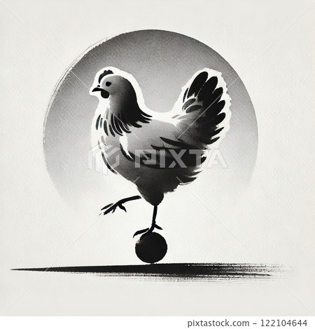 雞水墨畫插畫 122104644