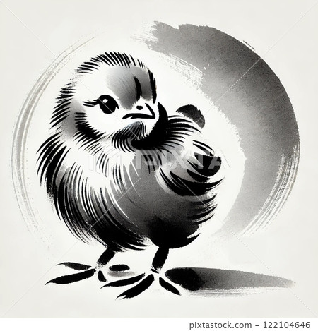 雞水墨畫插畫 122104646