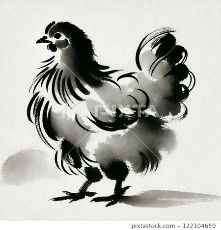 雞水墨畫插畫 122104650