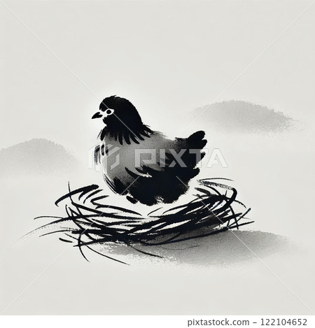 Chicken ink painting illustration 122104652
