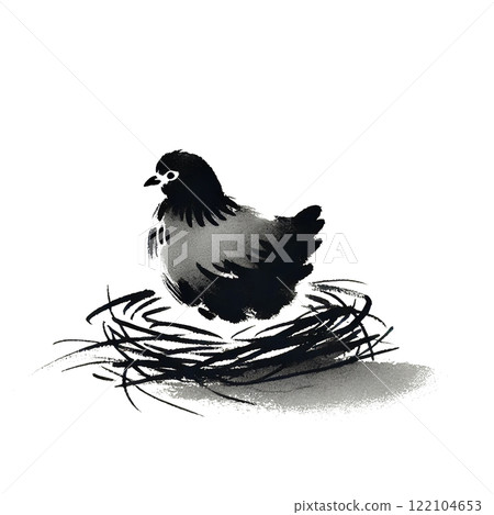 Chicken ink painting illustration 122104653