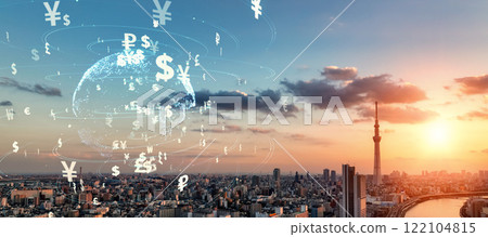 Modern city and financial technology Horizontal visual for banners and advertisements Modern city and financial technology Horizontal visual for banners and advertisements 122104815