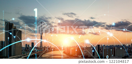 現代城市和數位網路橫幅和廣告的水平視覺效果 122104817