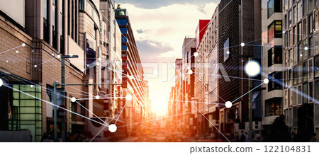 現代城市和通訊網路橫幅和廣告的水平視覺效果 122104831