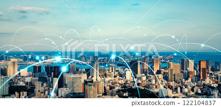 Modern cities and communication networks Horizontal visuals for banners and advertisements 122104837