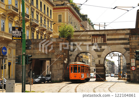 An old tram running through downtown Milan, Italy An old tram running through downtown Milan, Italy 122104861