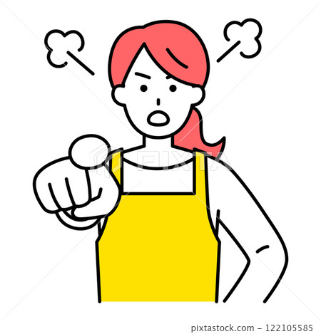 A woman in an apron pointing and getting angry A woman in an apron pointing and getting angry 122105585