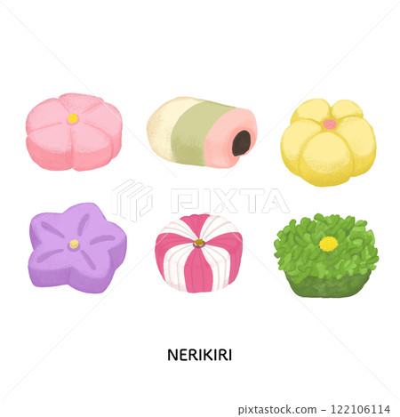 Japanese sweets_Nerikiri illustration drawn with colored pencils Japanese sweets_Nerikiri illustration drawn with colored pencils 122106114