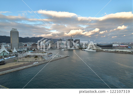 Evening view of Kobe Port, overlooking Meriken Park and the redeveloped Shinko Pier West District Evening view of Kobe Port, overlooking Meriken Park and the redeveloped Shinko Pier West District 122107319