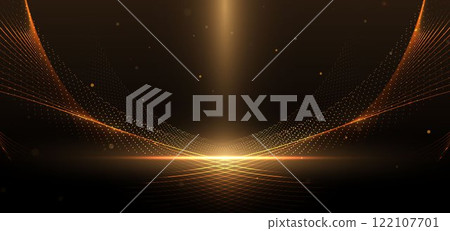 Abstract elegant gold glowing line with lighting effect sparkle on black background. 122107701