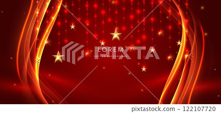 Luxury red background with gold star and lighting effect. Luxury red background with gold star and lighting effect. 122107720