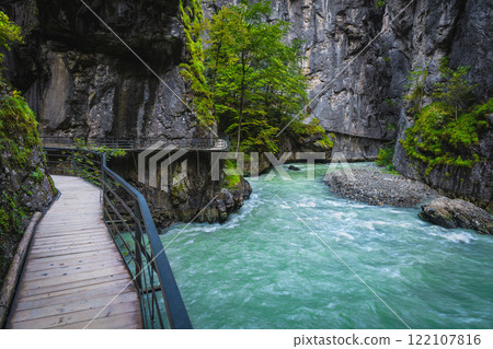 Tourist footbridge above the Aare river in the Aare gorge 122107816