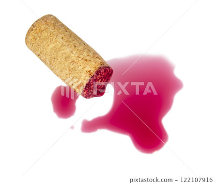 Wine cork with red color vintage winery isolated on the white background Wine cork with red color vintage winery isolated on the white background 122107916