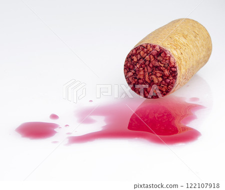 Wine cork with red color track vintage winery isolated on the white background 122107918