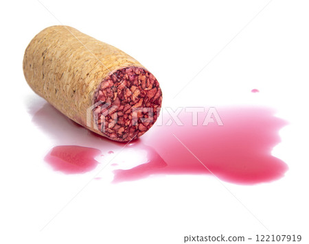 Wine cork with red color circle track vintage winery isolated on the white background Wine cork with red color circle track vintage winery isolated on the white background 122107919