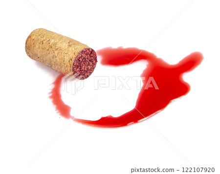 Wine cork with red color circle track vintage winery isolated on the white background Wine cork with red color circle track vintage winery isolated on the white background 122107920