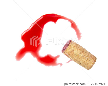 Wine cork with red color circle track vintage winery isolated on the white background Wine cork with red color circle track vintage winery isolated on the white background 122107921