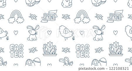 Easter hand drawn doodle seamless pattern Easter hand drawn doodle seamless pattern 122108321