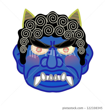 Illustration of blue demon's face 122108345