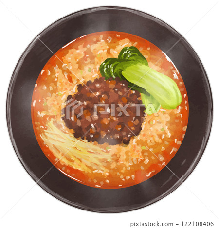 Aerial view of realistic tantanmen noodles Aerial view of realistic tantanmen noodles 122108406